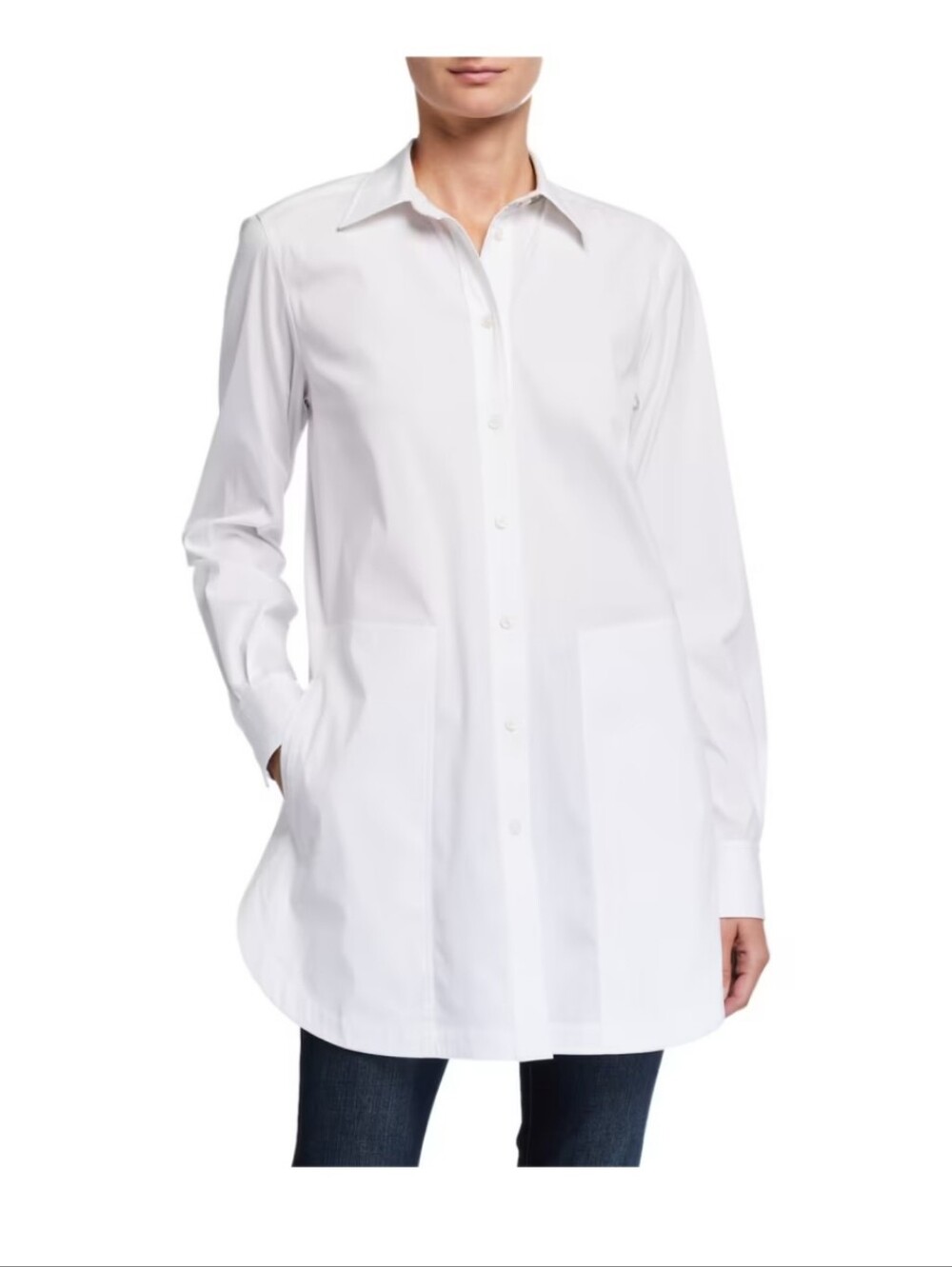 Lafayette 148 New York Michelle Italian Stretch White Cotton Button-Down XL